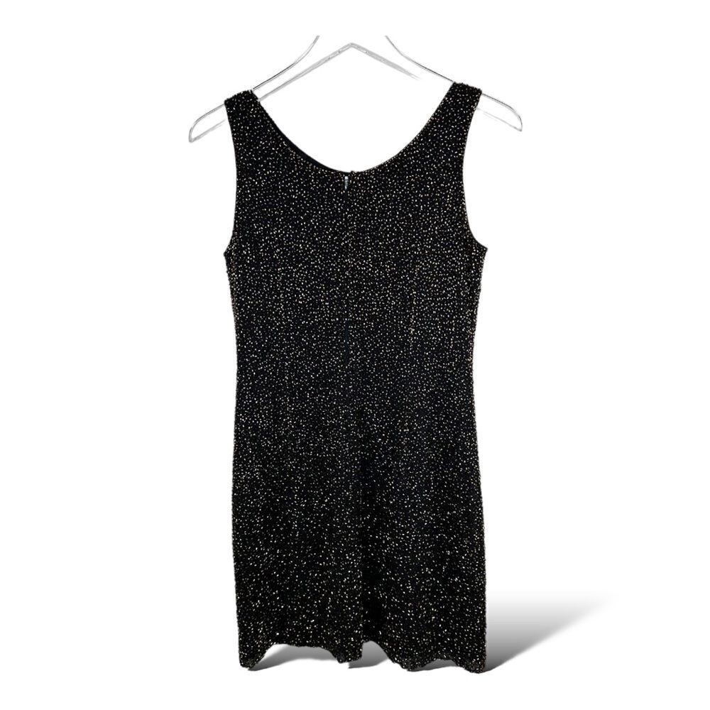 Vintage Vibe Bieff Basix Black Beaded Silk‎ Mini Tank Dress Sm